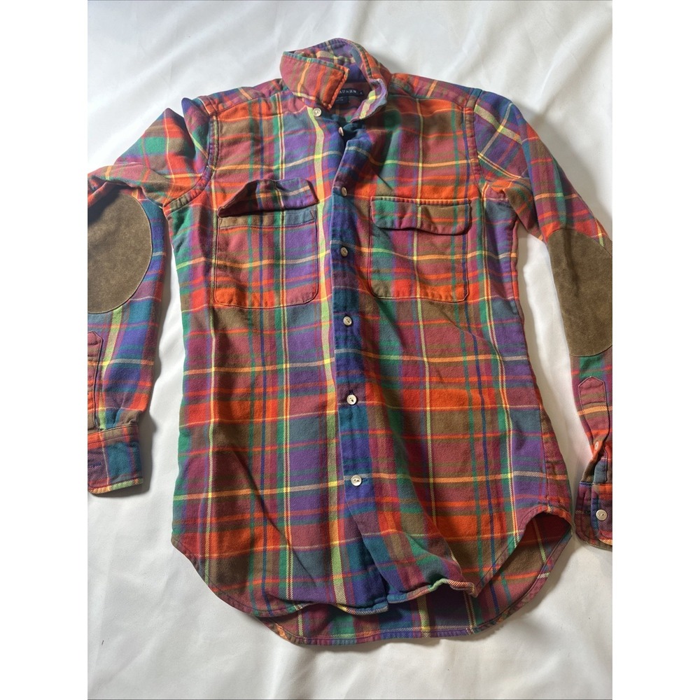 Vintage‎ Polo Ralph Lauren Shirt Size 4 Elbow Patch Plaid Button Up Long Sleeve